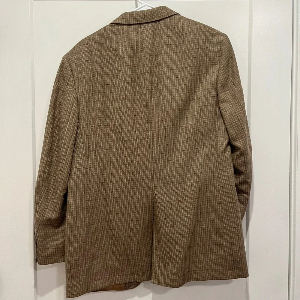 Mark Shale Mens 100% Pure Wool Blazer Sport Coat Tan Brown Check Made in USA